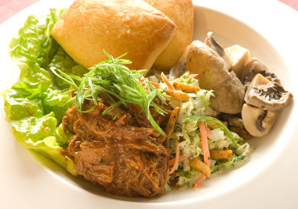 Braised TeaSmoked Veal Shoulder with Napa Coleslaw and Potato Buns
