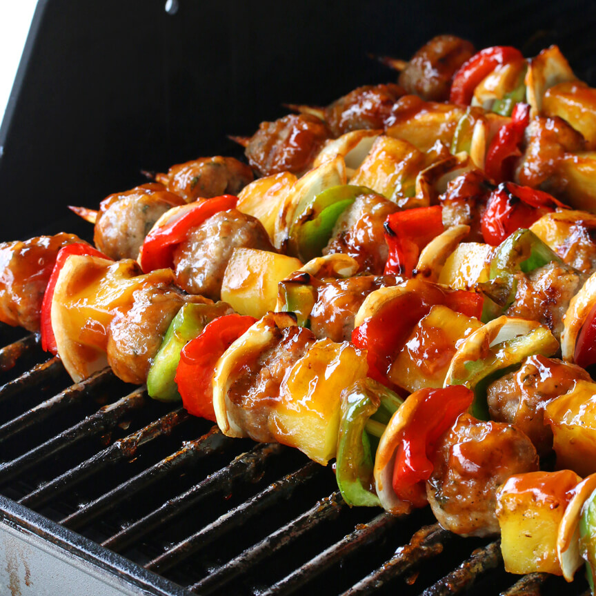 Grilled Sweet & Sour Veal Meatball Kabobs