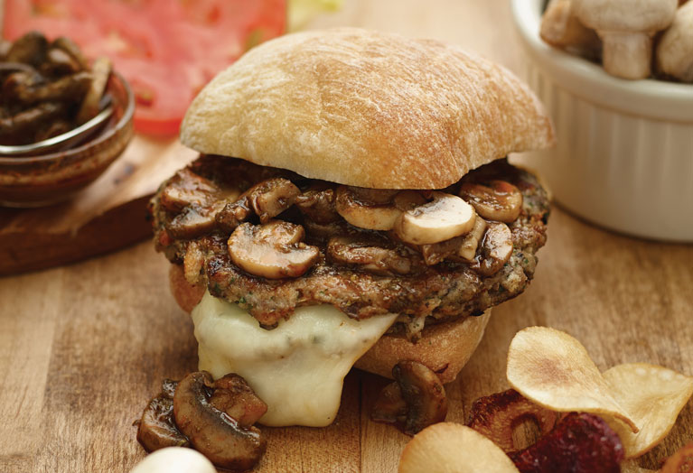 Veal Muenster stuffed mushroom burger
