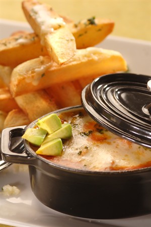 Veal Chili with Cheddar-Jack Cheese Fries