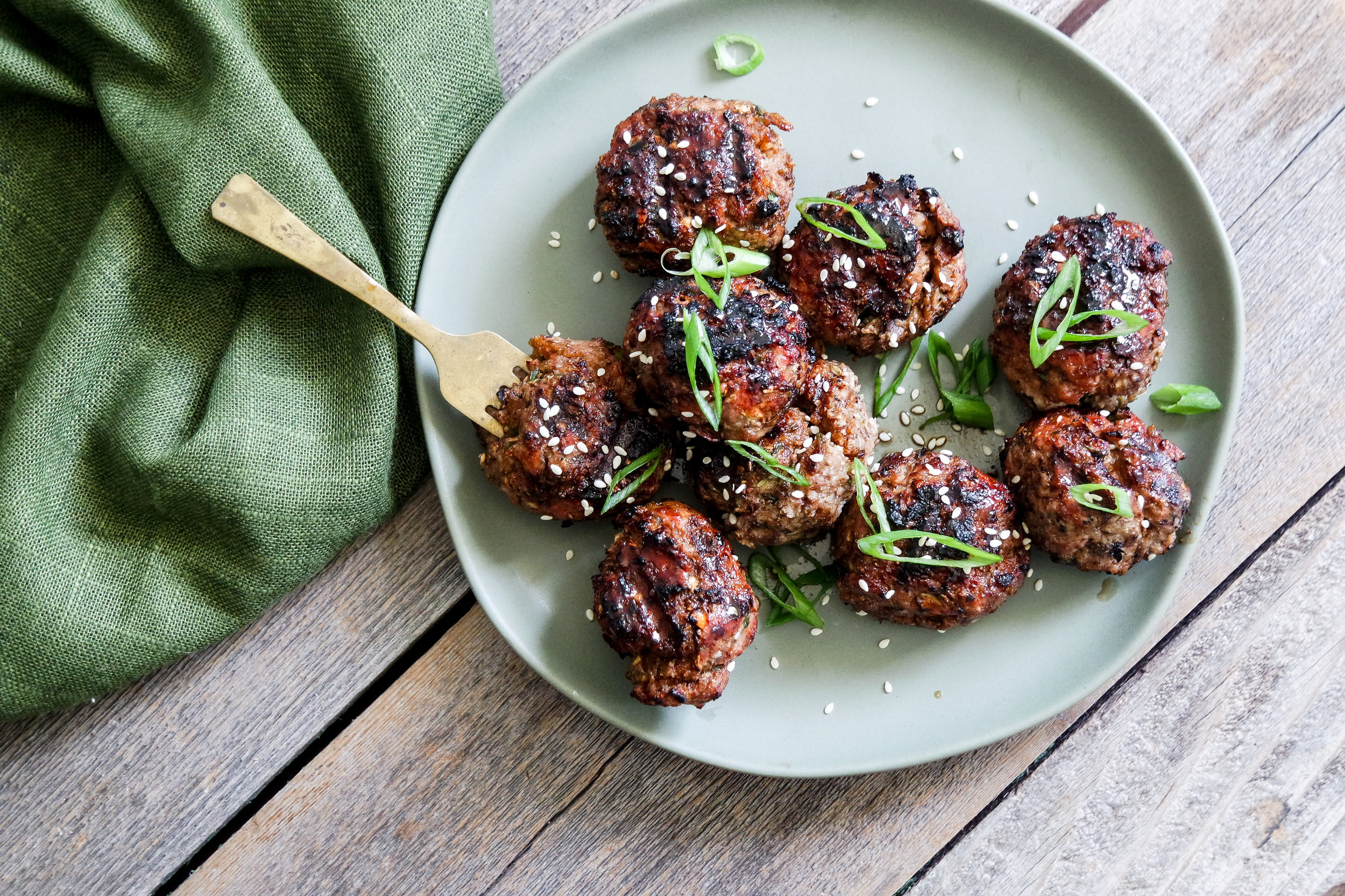 Grilled Blended Meatballs with Sweet Teriyaki Glaze