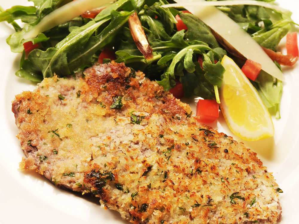 Gremolata Veal cutlets with side arugula salad