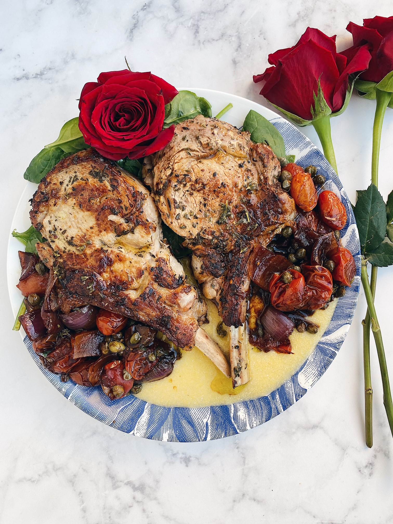 Veal Chops with Roasted Balsamic Veggies background image