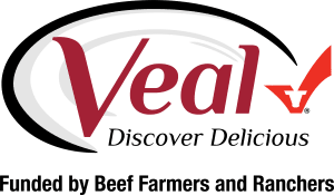 Veal - Discover Delicious logo with Beef Checkoff mark and tag - Funded by Beef Farmers and Ranchers
