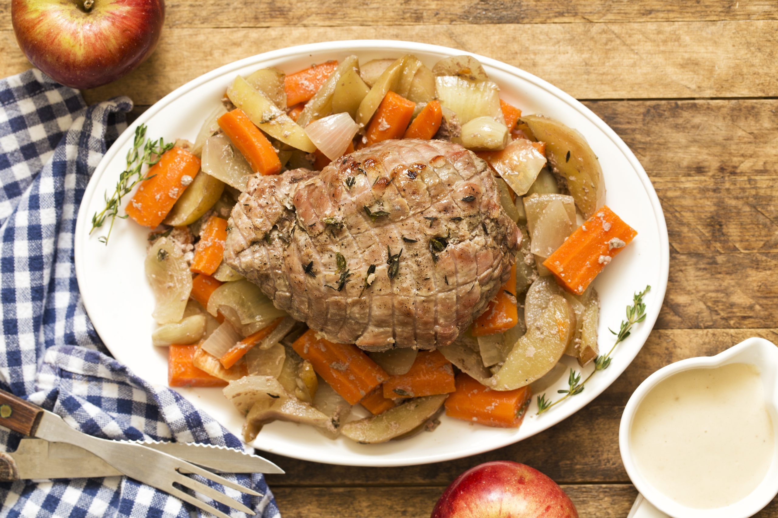 Autumn Veal Roast with Apples, Thyme, and Carrots background image