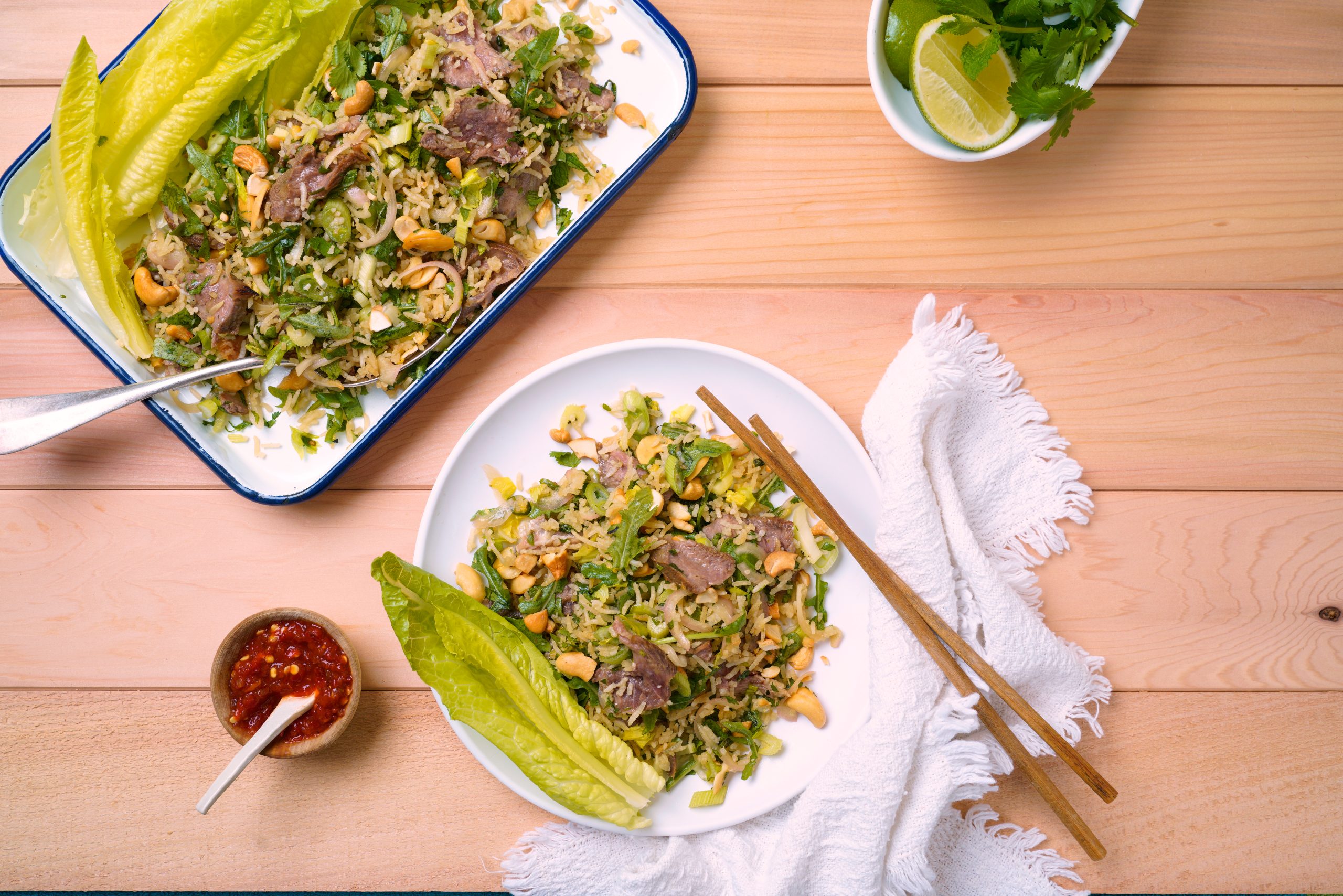 All the fresh chili, lime, and crispy rice come together to make this light and satisfying Crispy Crunchy Thai Salad sing.